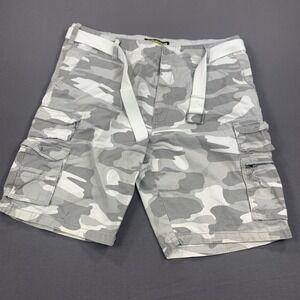 Crash Cargo‎ Shorts Mens 46 Gray White Camo Multi Pocket Belted Tusk Baggy Y2K